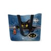 HEizmorixs Black Cats in Denim Print Canvas Tote Bag Reusable Washable Foldable Grocery Handbag with Inner Pocket for Travel, Beach, Work, Casual Stylish Black Cats in Denim Present for Women