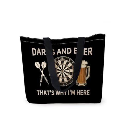 HEizmorixs Darts & Beer Print Canvas Tote Bag Reusable Washable Foldable Grocery Handbag with Inner Pocket for Travel, Beach, Work, Casual Stylish Darts & Beer Present for Women Friends