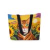 HEizmorixs Sunflower Field Cat Print Canvas Tote Bag Reusable Washable Foldable Grocery Handbag with Inner Pocket for Travel, Beach, Casual Stylish Sunflower Field Cat Present for Women Friends