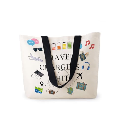 HEizmorixs Travel Chargers Things Print Canvas Tote Bag Reusable Washable Foldable Grocery Handbag with Inner Pocket for Beach, Work, Casual Stylish Travel Present for Women Friends