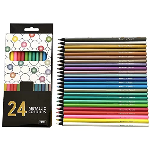 hejhncii 24 Count Metallic Colored Drawing Pencils Art Sketching Pencils Colored Art Painting Travel Painting Kit Sketching Pencil Set for Artists Metallic Set Wooden Drawing Pencil for and Shading