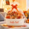 Hello Fall Basket, Fall Woven Bow Gift Basket with Embroidered Hello Fall