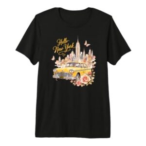 Hello New York Taxi and Skyline Watercolor Graphic Design Premium Tri-Blend T-Shirt