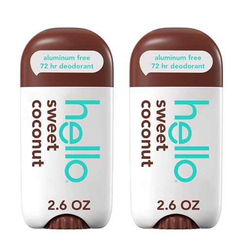 hello Sweet Coconut Aluminum Free Deodorant for Women and Men, 72-Hour Deodorant, Only 9 Ingredients, Baking Soda Free, Enriched with Shea Butter, Vegan, 2.6 oz Stick Deodorant (2 Pack)