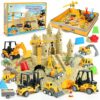 Helsort 37 Pcs Sand Construction Kit with Magic Sand, Sandbox, 8 Trucks