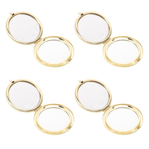 Hemobllo 4pcs Portable Gold Compact Double-Sided Mirror for Women, Lightweight Aluminum Travel Makeup Pocket Mirror with Smooth Opening and Stable Hinge, for Outing and Office Use