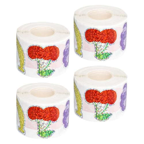 Hemobllo 4roll Holographic Fruit Stickers Roll Self-Adhesive Coated Paper Labels with Residue-Free Removal for Envelope Seal Decals and Spring Garden Projects, Red Sparkly Craft Stickers