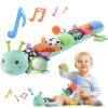 HEMRLY Baby Sensory Toy 0-6 Months, Musical Stuffed Caterpillar Plush with Teether, Crinkle, Rattle, Baby Mirror for Tummy Time, Infant Car Seat Toy for 0-3-6-12 Month Boys Girls Gifts - Leaf Blue