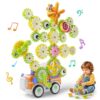 HEMRLY Light-Up Musical Train Gear Building Set with Flower Gears for Kids 3-5, Toy Trains for Toddlers 2-4, Creative STEM Toy for 3 4 5 6 7 8 Year Old Girls Boys, Easter Birthday Gift, Orange Classic