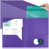 Henoyso 100 Pack Plastic Folders with Clear Front Pockets Bulk Heavy Duty File Folders with 2 Pockets and Card Slot for Student Teacher Back to School Supplies Office Presentation (Purple)