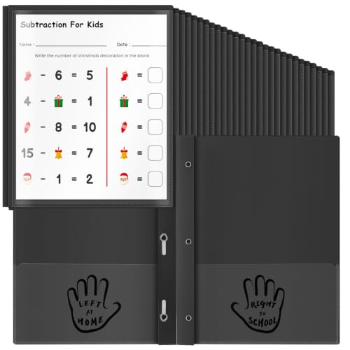 Henoyso 100 Pcs Plastic Folders with Clear Front Pockets and Prongs School to Home File Organizer Plastic Folder for Back to School Parent Teacher Communication Homework Office (Black)
