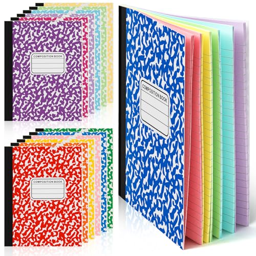 Henoyso 12 Pack Composition Notebooks, Classic Assorted Colors Covers, Wide Ruled, 120 Pages (60 Sheets), 9.75" x 7.5", Marble Cover Journals for School Classroom Supplies