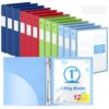 Henoyso 1 Inch 3 Ring Binders with Clear Front Cover and 2 Pockets, Round Ring Binders Fits 8.5'' x 11'' Letter Size Paper for School Office Supplies, 12 Pack (Assorted Fresh Color)