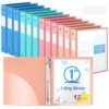 Henoyso 1 Inch 3 Ring Binders with Clear Front Cover and 2 Pockets, Round Ring Binders Fits 8.5'' x 11'' Letter Size Paper for School Office Supplies, 12 Pack (Assorted Vibrant Color)