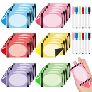 Henoyso 60 Pcs Crayon Magnetic Name Tags for Classroom with 12 Markers