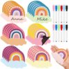 Henoyso 60 Pcs Rainbow Magnetic Name Tags for Classroom with 12 Markers