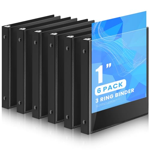 Henoyso 6 Pack 1 Inch Mini 3 Ring Binders 5.5 x 8.5 with Clear Front View Cover, Flexible Plastic A5 Round Ring Binders Bulk Pack, Portable Document Organizer, Holds 200–400 Sheets for School Office
