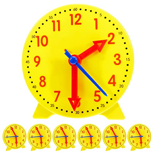 Henoyso 6 Pcs Teaching Clock for Kids, 4'' Learning Clock for Telling Time, Math Classroom Clocks Kit with Movable Hands for Teachers Students Early Education Classroom Supplies