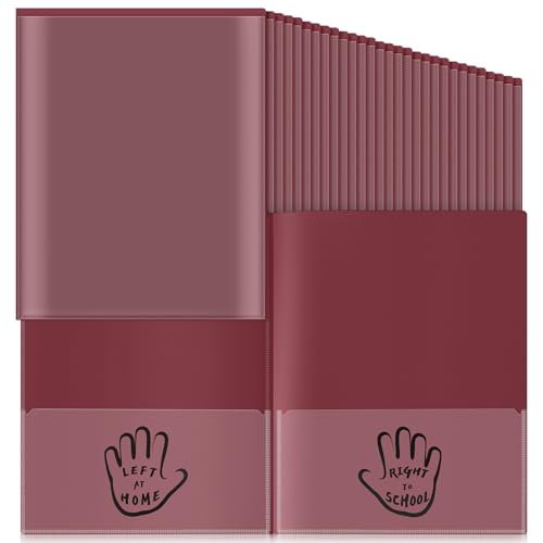 Henoyso 72 Pcs School to Home Folder with Pocket Plastic Heavy Duty Clipboard Folder with Clear Front Pocket Homework Take Home Folders for School Students Parent Teacher Communication (Dark Red)