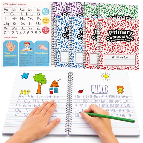 Henoyso 8 Pack Primary Composition Notebooks, 100 Pages Spiral Writing Journals for Kids K-2, Drawing & Handwriting Practice Workbook for Kindergarten, Preschool & 1st–2nd Students (Fresh Color)