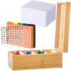 Henoyso Index Card Holder Set 3 x 5 Inches Bamboo Recipe Box Organizer Index Cards Organizer 600 Pcs Note 30 Pcs Dividers 2 Sheets Stickers File Note Box for Office Business Desk Home Kitchen