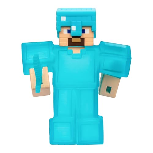 Heroes of Goo Jit Zu Minecraft Stretchy Characters, Steve with Diamond Armor & Sword, Super Squishy Goo Filling with Hidden Diamond Piece Inside, Stretch Him Up to 3 Times His Size - Sensory Toys