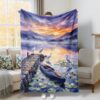 Herons Throw Blanket, Nature Scenic Lilies Pads Boat Fall Blue Plush Blanket Lightweight Compact Aesthetic for Couch Sofa Bed Chair Office Lap 40x60 Inch