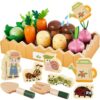 HERSITY Carrot Harvest Game Wooden Toy Food Set Montessori Vegetable Garden Veggie Farm Sorting Set Pretend Gardening Planting Toys Age 3 4 5 Toddlers Boys Girls Gifts Learning, Brown