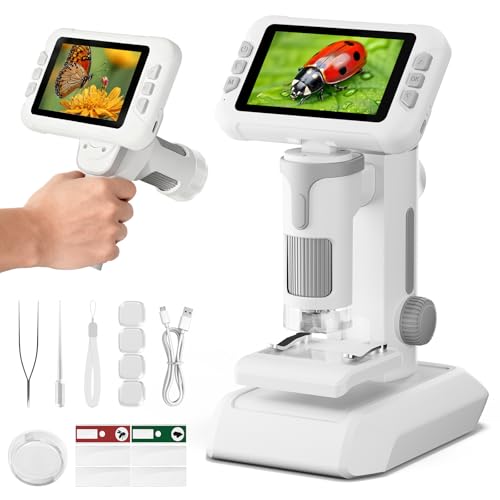 HEWEIMEI 1600X Microscope for Kids, 1080P 4.0" Digital Screen Kids Microscopes with Slides Kit, Educational Science Toys for Christmas Birthday Gifts for 3-14 Year Old Children Students