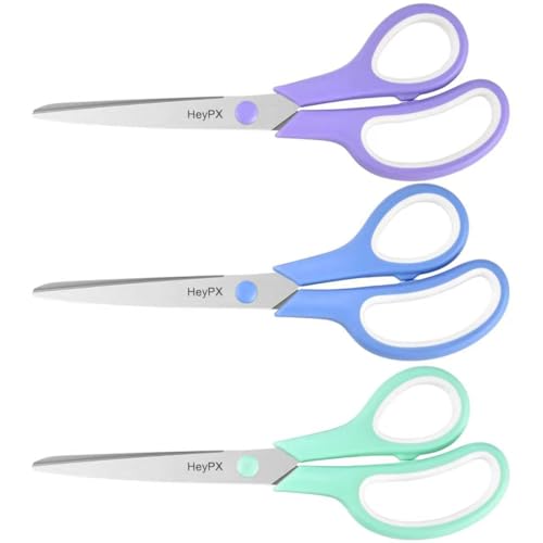 HeyPX 3-Pack 8.5" Ultra Sharp Stainless Steel Scissors - Premium All Purpose for Office, Crafts, Sewing, Home & School | Comfort-Grip Ambidextrous (Left & Right Handed)