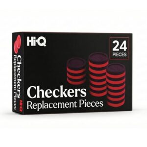 Hi-Q Checkers Replacement Pieces – Set of 24 Interlocking Red & Black Game Pieces – Durable Plastic Stackable Checkers for Replacement or DIY Boards – Includes 12 Red & 12 Black