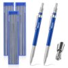 Hiboom 2 Pcs Welders Pencil with 36 Silver Round Refills 2 mm Mechanical Pencils Refill, Metal Marker Set for Pipe Fitter Welder Steel Construction Fabrication Wood Working Metal Layout Fabrication