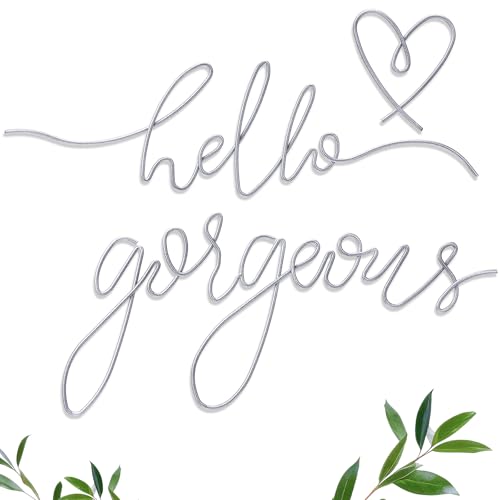 Hicarer Metal Hello Gorgeous Wall Art Minimalist Decor for Bedroom Bathroom Living Room Dressing Room Salon Office Home Decorations Easy to Install Wall Decor(Silver,Classic Style)