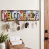 Hicarer Vintage Welcome Home Metal Key Hanger with 8 Hooks Key Holder Wall Mounted 12" x 5.3" Decorative Keyholders for Home Wall Entryway Hallway Housewarming Gift