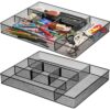 Hiceeden 2 Pack Mesh Desk Drawer Organizer, 16.1"x12.2"x2" Large Desk Organizer Tray with 2 Removable Dividers, 6 Compartment Metal Organizers for Home, Office, Makeup & Vanity