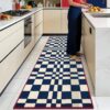 hicorfe Checkered Grid Checkerboard Kitchen Rugs,Non Slip Kitchen Mats for Floor,Washable Kitchen Runner Rugs Carpets for Hallways Entryway Laundry Room(24"x71",Navy Blue)