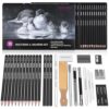 HIFORNY 30 PCS Sketching Drawing Pencil Set,Sketch Pencils Art Supplies with Graphite,Charcoal,Blending Tools,Accessories,Drawing Kit for Adults Artists