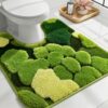 Hifuwan Cute Green Moss Toilet Rugs U Shaped, Soft Absorbent Bathroom Rugs Non Slip Fluffy Contour Bath Mats for Toilet Base Bathroom Floor 20x20 Inch