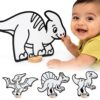 High-Contrast Black & White 3D Dinosaurs — Builds Baby Vision Books Can't. Then Toddler Motor Skills for School. Re-Colorable Parasaurolophus, Pterodactyl, Spinosaurus, Velociraptor + 10 Crayons.