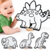 High-Contrast Black & White 3D Dinosaurs — Builds Baby Vision Books & Cards Can't. Then Toddler Motor Skills for School. Re-Colorable T-Rex, Triceratops, Brachiosaurus, Stegosaurus + 10 Crayons.