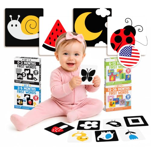 High Contrast Cards for Infants 0-6 Months - Newborn Activities, Baby Flash Cards 6 to 12 Months, Flash Cards for Toddlers 1-3, Visual Stimulation Black and White Baby Development Toys 0-3 Months