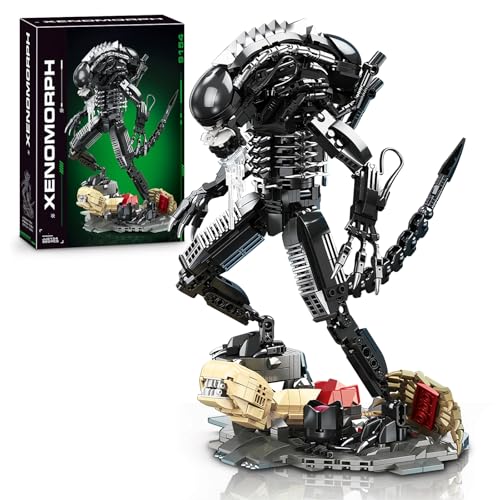HIGH GODO Alien Mech Xenomorph Warrior Building Sets for Adult, Horror Action Figure Toy with Base,Gifts for Teens Aged 14+, Perfect for Birthdays Christmases Halloweens, 882 Pieces