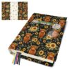 Highland Cow Book Cover for Hardcover Paperback, Adjustable Soft Canvas Fabric Book Protector with 3 Pocket & 1 Bookmark, Double Side Sunflower Print Book Dust Jacket Covers for Book Lovers Gift