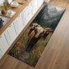 Highland Cow Rug for Runner 2x7ft, Rustic Brown Rugs for Cabin, Western Farm Kitchen Rug Mat, Washable Non-Slip Carpet, for Entryway Bathroom Laundry Room