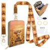 Highland Cow Sunflower Lanyard Wallet Credit Card Holder Small Wallet for Women, Slim RFID Blocking ID Badge Holder Keychain with Zipper Coin Pocket, Thin Travel Card Case with ID Window Ladies Gifts