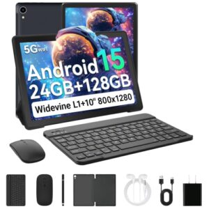 HiGrace 10 Inch Android 15 Tablet, 24GB RAM+128GB ROM (1TB TF), 8-Core Processor, Widevine L1 HD Screen, WiFi 6 & BL 5.4, Type-C Fast Charging, Dual Camera, 2-in-1 Tablet with Keyboard