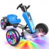 Hikole 12V Electric Go Kart for Kids 3-6, Foldable, Light-Up Wheels, Blue