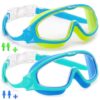 HIKOTEY 2 Pack Kids Swim Goggles, Anti-Fog Anti-UV Leak Proof Wide Clear View Swimming Goggles for Boys Girls Ages 3-14 Years Old（Blue Green + Blue Cyan）