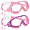 HIKOTEY 2 Pack Kids Swim Goggles, Anti-Fog Anti-UV Leak Proof Wide Clear View Swimming Goggles for Boys Girls Ages 3-14 Years Old（Purple Pink + Pink）