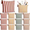 Hillban 12 Pack Fall Striped Canvas Makeup Bags Bulk Autumn Cosmetic